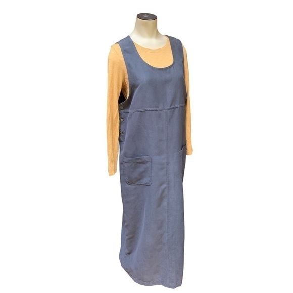 Blue J. Gray Suede Like Cottagecore Pocket Bib Long Dress Women’s Size Medium - Picture 1 of 16